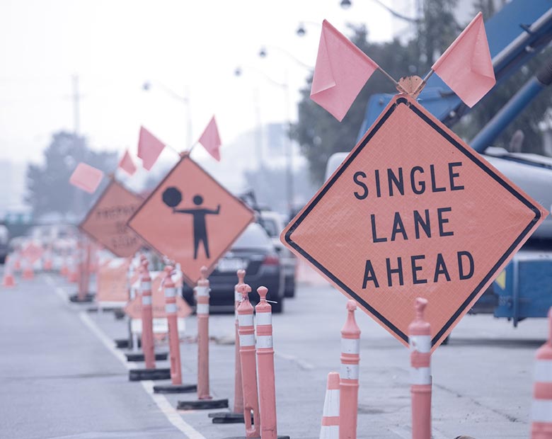 photo of construction signs on a road